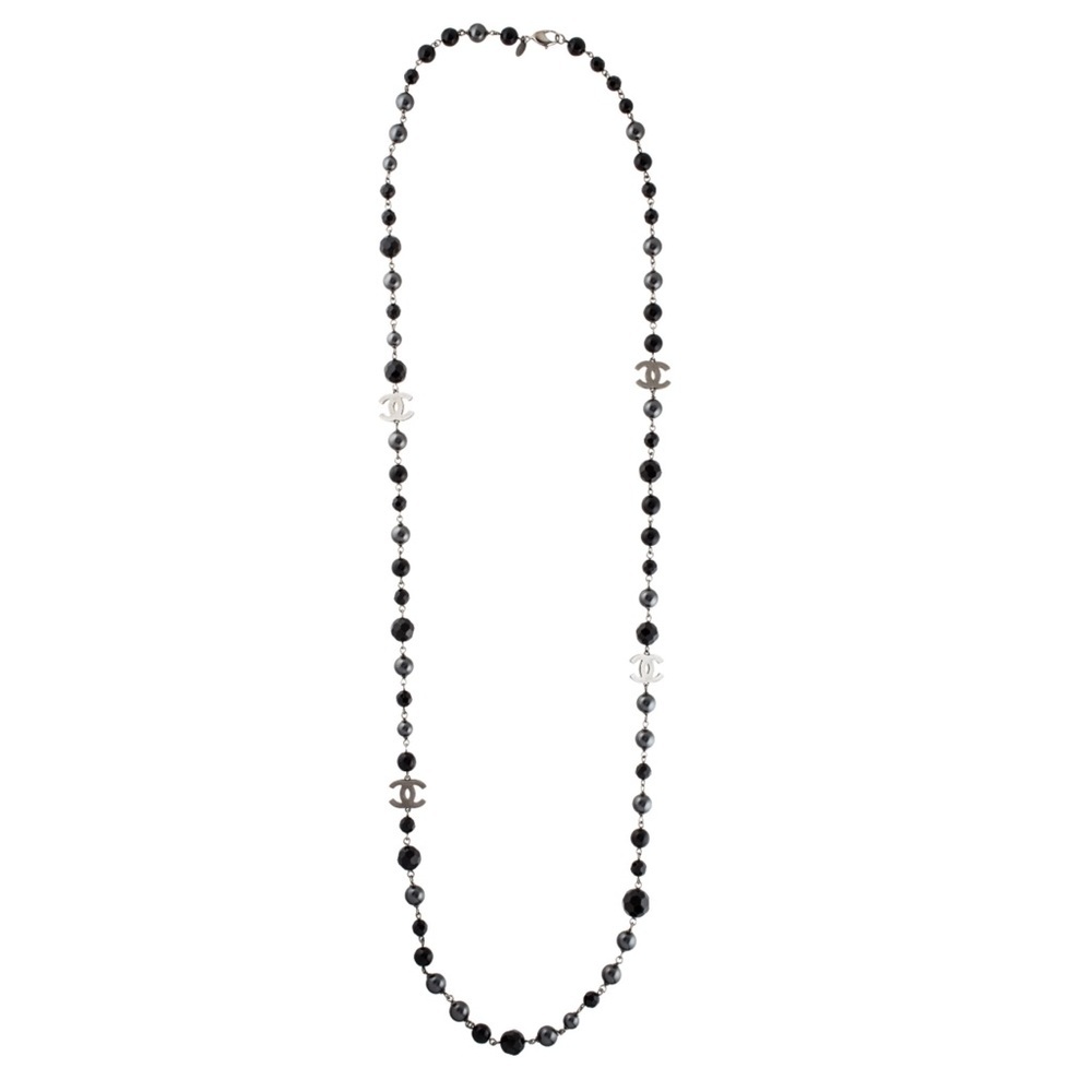 Chanel Faux Pearl & Bead CC Station Necklace